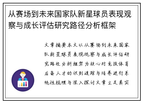 从赛场到未来国家队新星球员表现观察与成长评估研究路径分析框架